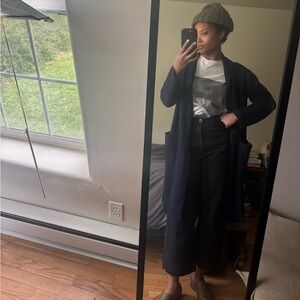 Alex Mill Sweater Jacket Spring Navy Blue Wool Blend Oversized Small Long Preppy